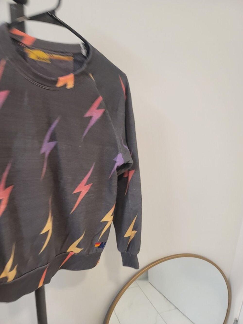 Aviator Nation All Over Lightning Bolts Sweatshirt Womens Size Xs Black Ombre - Picture 2 of 6